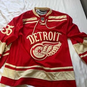 Reebok Red and Cream Detroit Hockey Jersey